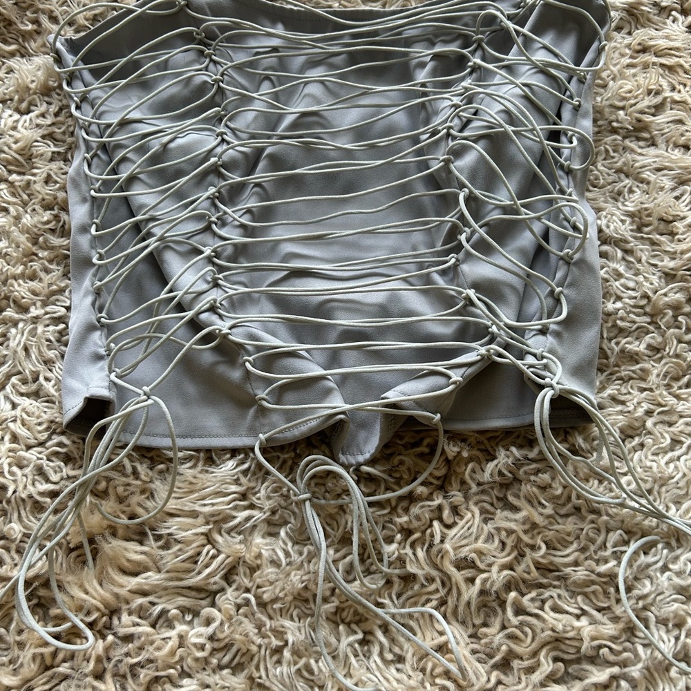 Gray Lace-Up Corset Top